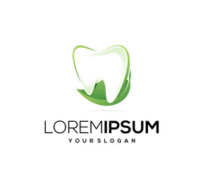 dental and leaf icon logo design template
