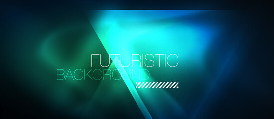 Neon geometric abstract background. Triangles with color glowing light effects in the dark. Vector illustration for covers, banners, flyers and posters and other