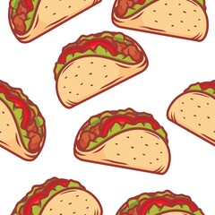 Tacos illustration repeatble pattern isolated on white background