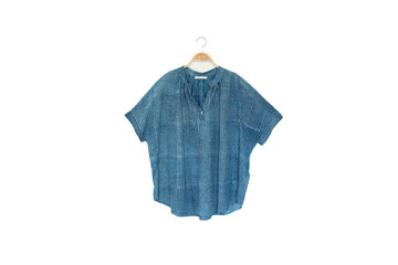 Woman blouse with Dry indigo blue on white background.