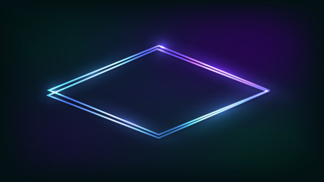 Neon double rhombus frame with shining effects
