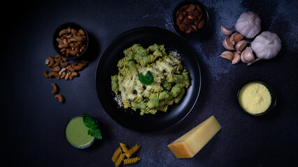 Pasta with Pesto Sauce ,Food background