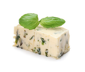 Tasty garlic butter on white background