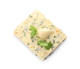 Tasty garlic butter on white background