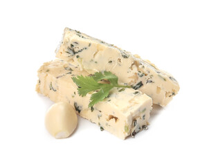 Tasty garlic butter on white background