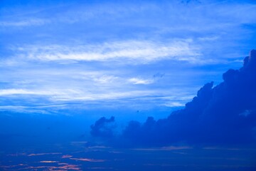 Fototapeta premium impression clouds. from blue sky. texture background with copy space. Vivid tone・soft focus image.