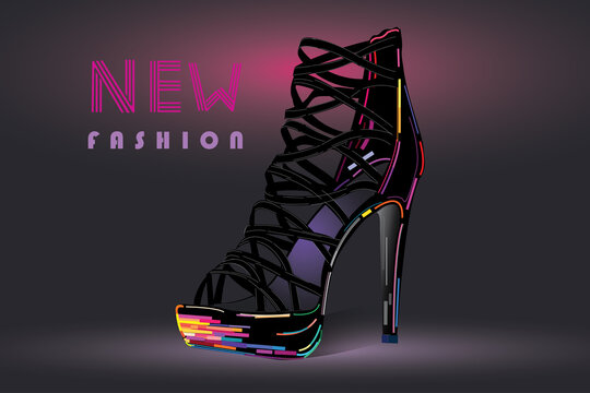 poster logo design of high heel shoe for new collection and fashion of shoes advertisement for girls. party shoes illustration vector.