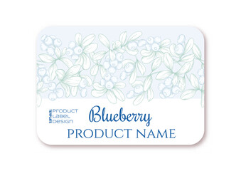 Blueberry Ripe berries. Template for product label, cosmetic packaging. Easy to edit. Graphic drawing, engraving style. Vector illustration.
