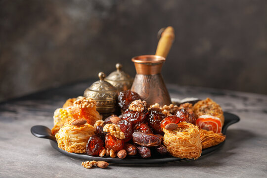 Traditional oriental sweets for the holy month Ramadan.  Iftar concept