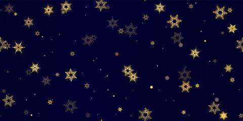 Naklejka premium Gold Falling Snowflakes seamless pattern.