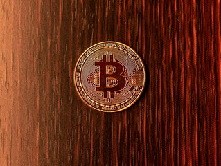 Bitcoin or BTC golden coin with sign of cryptocurrency