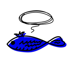 A hand-drawn logo template or a doodle of a fish,fish with empty thoughts, Fish with a crown and a blue spot logo template for design.