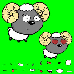 cute big head baby ram cartoon expressions collection set in vector format