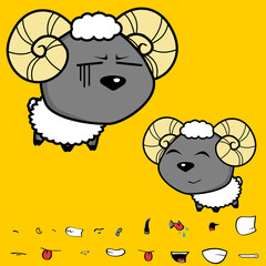 Obraz premium cute big head baby ram cartoon expressions collection set in vector format