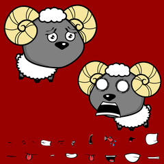 cute big head baby ram cartoon expressions collection set in vector format