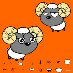 cute big head baby ram cartoon expressions collection set in vector format
