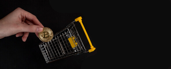 Bitcoin or BTC golden coin with sign of cryptocurrency