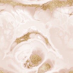 Seamless pink glitter luxury marble pattern design. High quality illustration. Sparky repeat graphic swatch in rose gold. Trendy glamorous shimmering marbled rock motif.