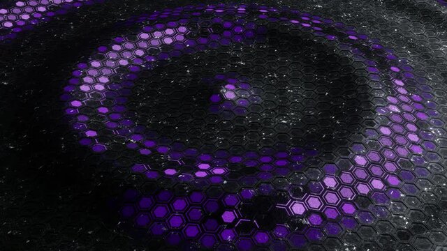 purple light wave on the metal surface of the pentagonal honeycomb mesh