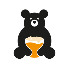 Bear and beer. Logo bear with a large mug of beer with foam holds in his hands on a white background. Vector, illustration
