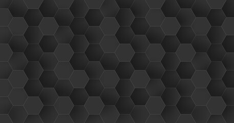Dark hexagonal pattern form plain background abstract graphic. Black geometric layout template.