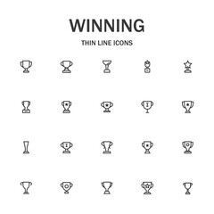 Winning cup line icon set.