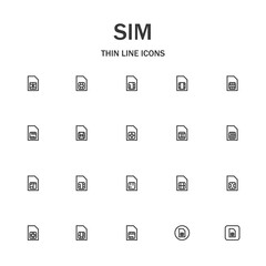 SIM line icon set.