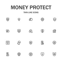 Money protect line icon set.