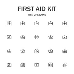 First aid kit line icon set.