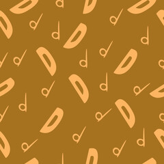 Orange seamless pattern with the letter D on a brown backdrop. Minimalist style. Hand drawn Background for fabric, wallpaper, bed linen. Vector illustration.