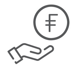 Flat hand holding Frank icon isolated on white background