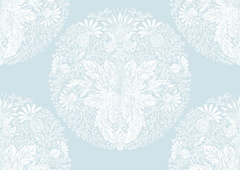 Tradition floral seamless pattern, damask vintage ornament. Royal victorian flourish wallpapper, luxury textile. Embroidery emitation. Vector illustration.