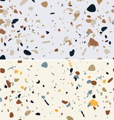 Terrazzo vector seamless pattern. Texture of Italian floor with chips of marble, quartz, granite, glass. Modern background design in natural colors.