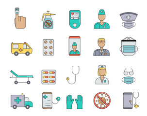 Medicine, equipment, doctors, medicines, help. Simple icon in trendy line style isolated on white background for web applications and mobile concepts. Vector illustration