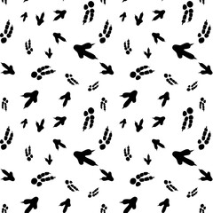 Dinosaur footprint tracks. Minimal seamless pattern. Background with paw, claw predator. Dinosaur footprint illustration perfect for textile, wrap and wallpaper and design.