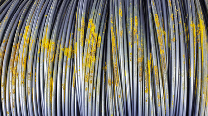 Abstract background of rust surface on steel wire rods, Close up rusty on high carbon steel coils