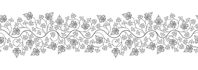 Arabesque Arabic seamless floral pattern. Tree branch with flowers and petals.