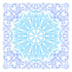 Ornament of silhouette flowers, twisted lines in a square. Tile design.