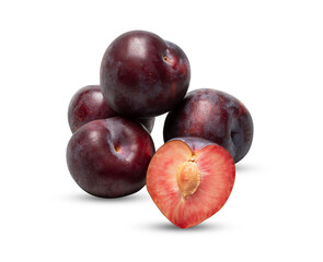 plums pile  red purple isolated on white background with clipping​ path​