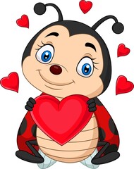 Cartoon ladybug holding a red heart © tigatelu