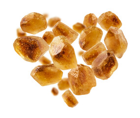 Caramelized sugar in the shape of a heart on a white background