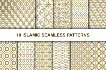 Set of Islamic seamless patterns. Ethnic geometric backgrounds in Arabic style.