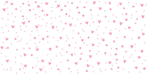 pink hearts pattern, vector background, wide horizontal, seamless pattern of cute hearts light pink
