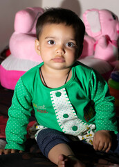 Asian Indian baby girl portrait closeup. A cute baby girl with beautiful