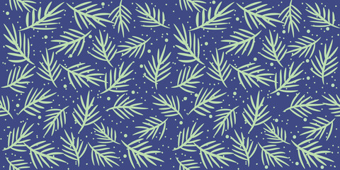seamless pattern with leaves, blue colors background vector drawing
