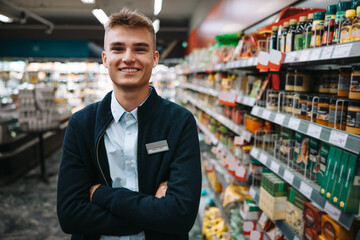 Fototapeta na wymiar Young grocery store worker