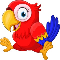 Cartoon funny baby macaw on white background © tigatelu