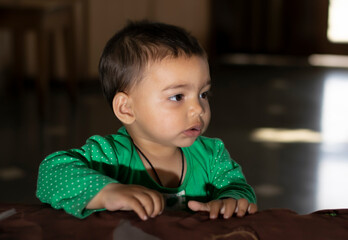 Asian Indian baby girl portrait closeup. A cute baby girl with beautiful