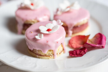 pink sponge cake with flowers and petals wedding, valentine, spring, mothersday love cake 