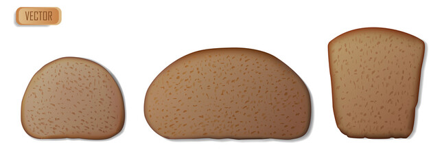 A set of slices of rye bread. Realistic isolated on white background vector illustration